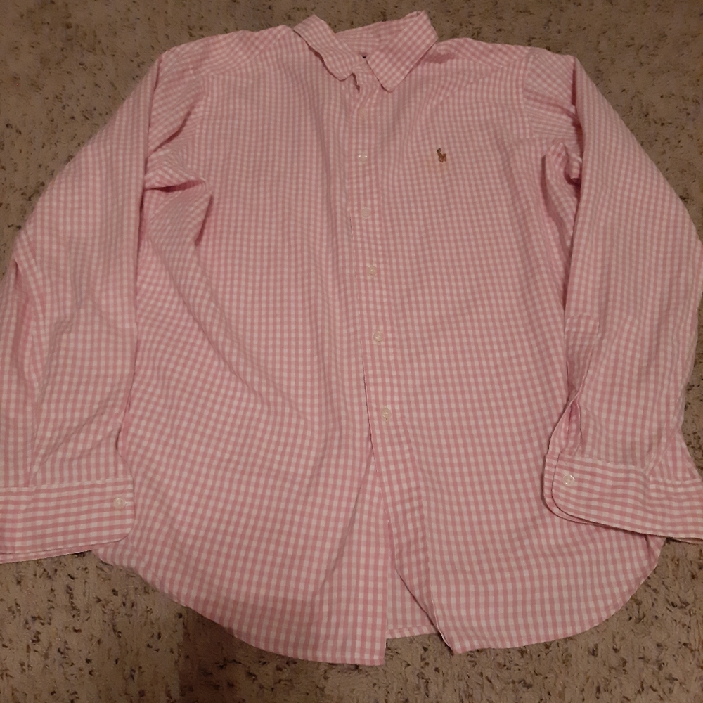 Mens Pink & White RL Checkered Dress Shirt